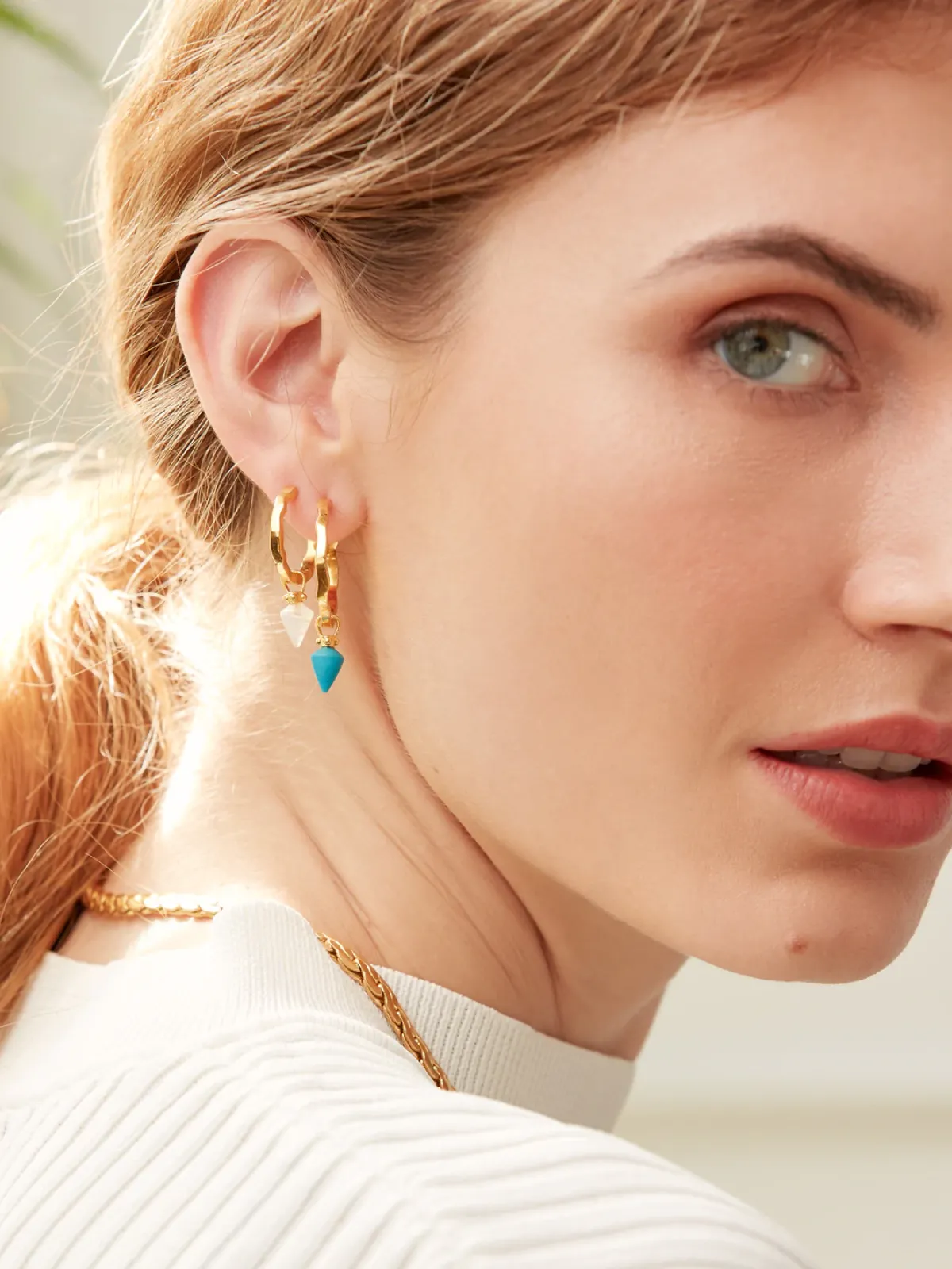 Ottoman Hands jewellery design, Water Element Moonstone Small Hoop Single Earring