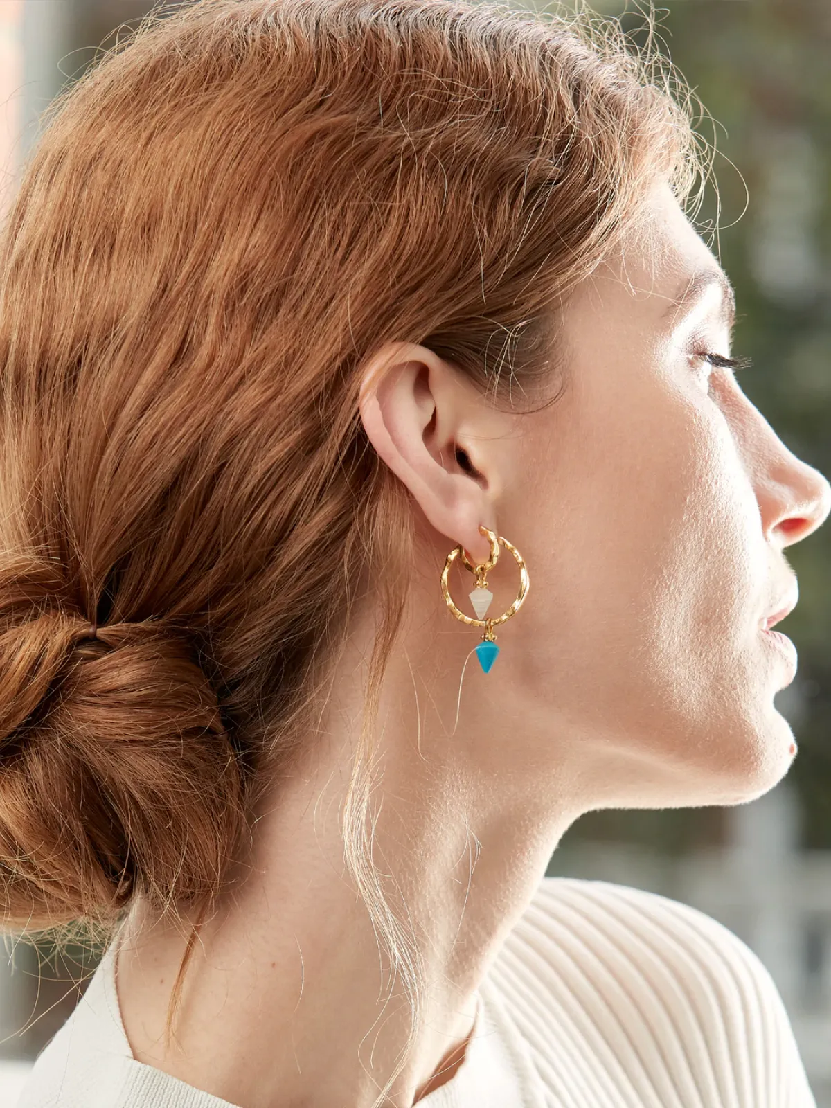 Ottoman Hands jewellery design, Water Element Moonstone Small Hoop Single Earring
